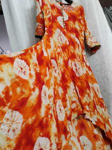 Vibrant Orange &amp; White Kurta