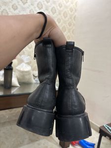 Chunky Black Leather Boots