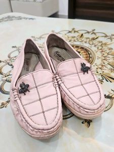 38 Number Pink Loafers with Butterfly Accent