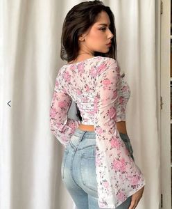 Floral Mesh Bell Sleeve Top