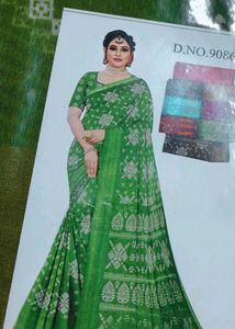 Red Saree with White Print
