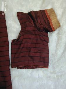 Maroon Striped Saree with Blouse