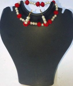 Braslate eyerring Red,Cream adjustable unique ston