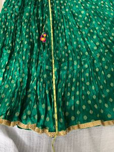 Full Flared Green Printed Ethnic Tiered Long Skirt