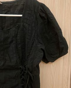 Black Lace-Up Square Neck Top