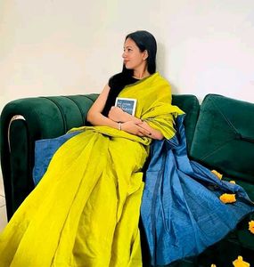 Vibrant Yellow & Blue Silk Saree