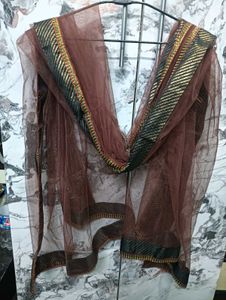 Brown Dupatta 👗with Gold Border