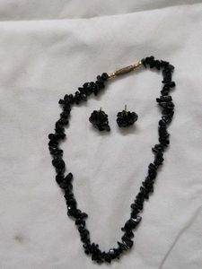 Black Stone Necklace &amp; Earring Set