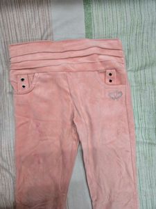 Girls Pink Velvet Leggings