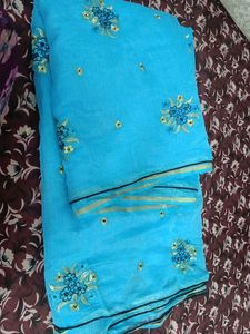 Sky Blue Embroidered saree