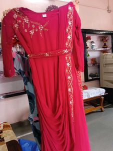 beautiful new festive drep saari frock in magenta