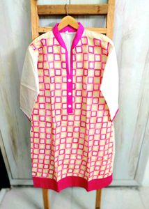 Elegant Pink &amp; offWhite Kurti-Size-38-40