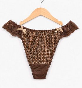 Brown Lace Trim Thong Panty