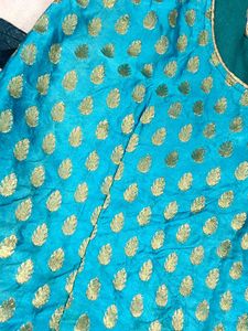 Turquoise Kurta with Gold Print