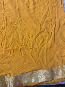 Elegant Yellow fabric with Silver Border 1 metre