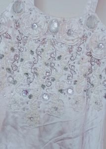 White Barbie Frock With Stone Work For 8 To 10 Old