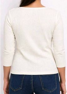 Cream Ribbed Criss-Cross Neck Top