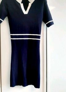 Classic Navy &amp; White Collared bodycon dress