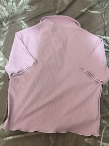 Cute Pink Ribbed Polo Top