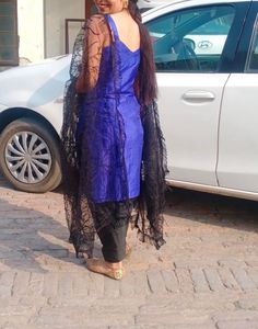 Blue Kurta Set with Black Dupatta