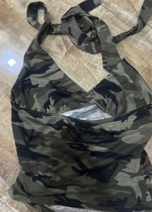 y2k camo print halter neck top