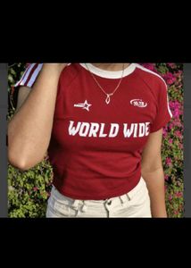 Maroon "World Wide" Graphic T-Shirt