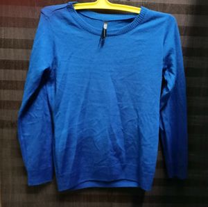 HERE&NOW Solid Round Neck Casual Women Blue Sweater
