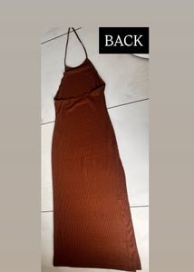 Brown  Halter Neck Maxi Dress