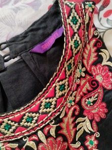 Embroidered Black Kurta | Short