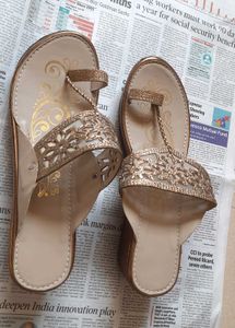 Unused Elegant Gold Embellished Sandals