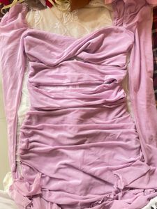 Lilac Ruched Mesh Dress