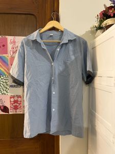 Light Blue Short Sleeve Button-Up Top