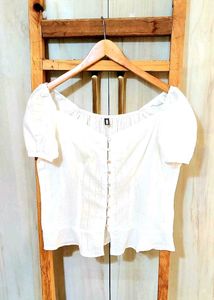 White Puff Sleeve Button-Up Top Size-36