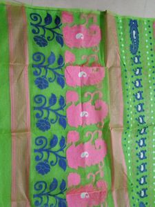 Green &amp; Pink Floral Print Saree
