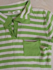 Green &amp; White Striped Polo Shirt