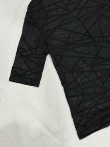 Sheer Black Geometric Mesh Top