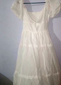Chic White Puff Sleeve Midi Dress
