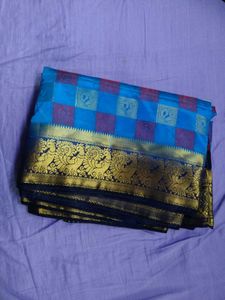 Blue Checked Saree