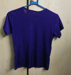 Purple Ribbed Short Sleeve Top