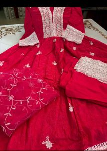 Vibrant Red Embroidered Kurta Set