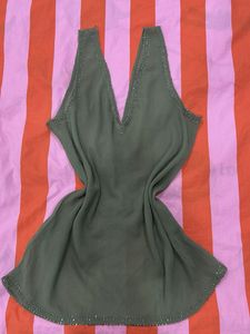 Y2K sheer kurthi Olive Green top