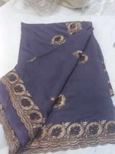 Elegant Embroidered Grey Saree