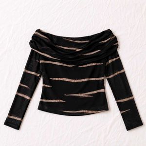 Off-Shoulder Striped Mesh Top