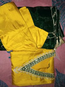 Yellow Kurta Set with Green Dupatta