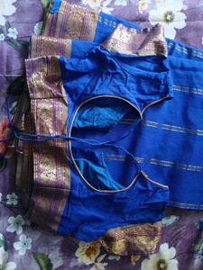 Blue Cotton saree with Blouse