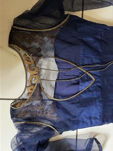 Elegant Navy Blue Gown with Gold Embellishments
