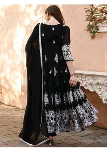 Elegant Black Kurta Set with White Embroidery