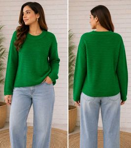 Imported Vibrant Green Textured Knit Sweater