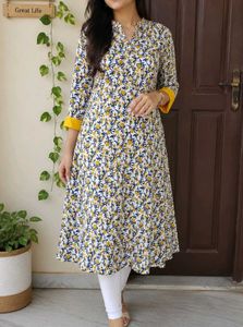 Floral Print Anarkali with center slit