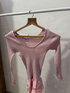 Pink Ruffle Trim Knit Top